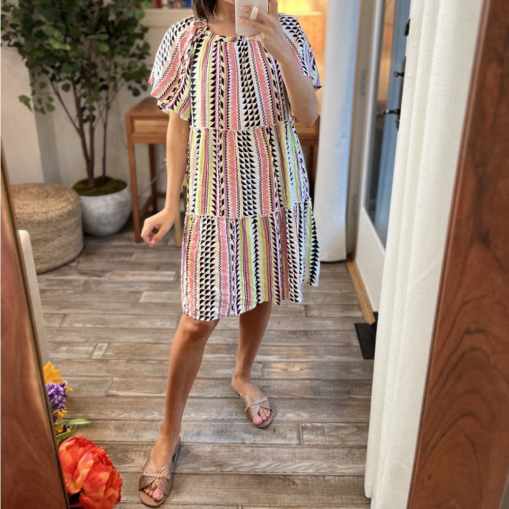 NEW Funky Neon and Black Printed Mini Dress